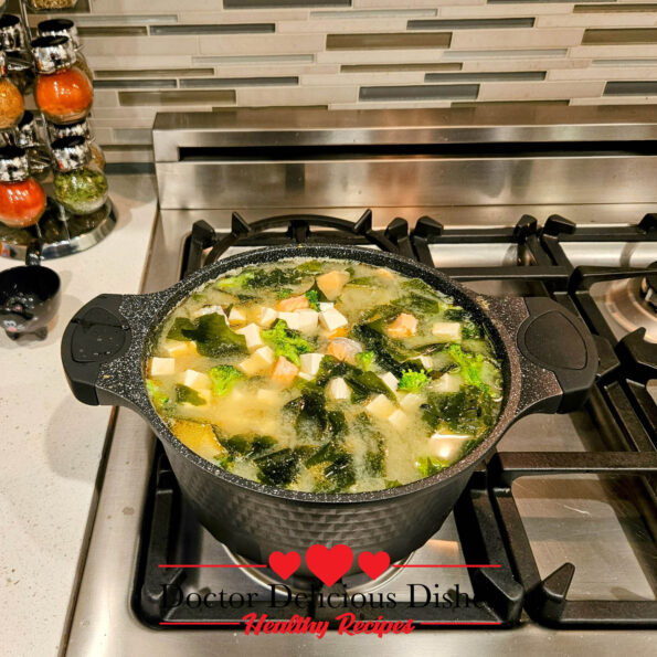 Boiling pot of miso soup.