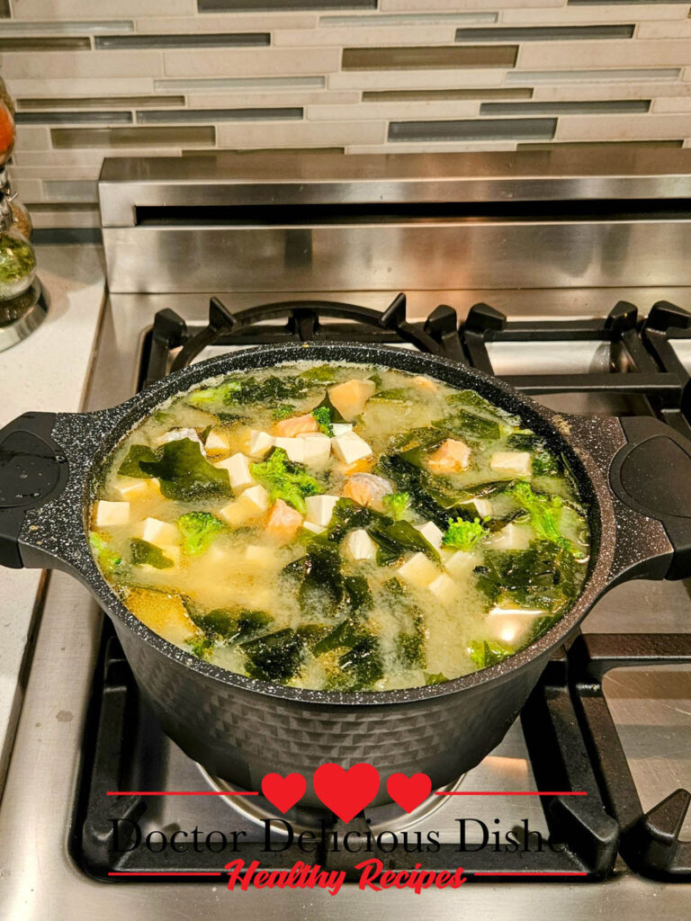 Boiling pot of miso soup.