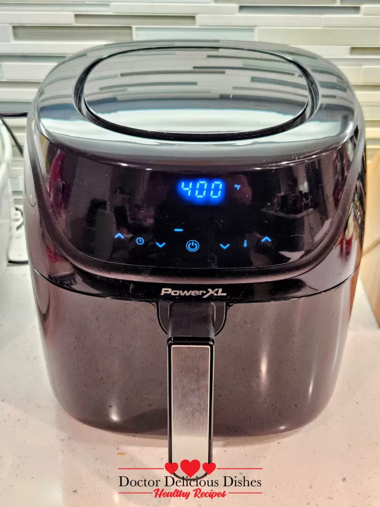 PowerXL air fryer preheated to 400°F for crisping the pork belly skin.