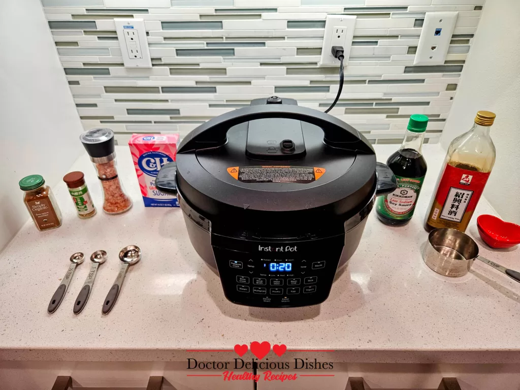 Instant Pot sealed and set to pressure cook pork belly to tender perfection.