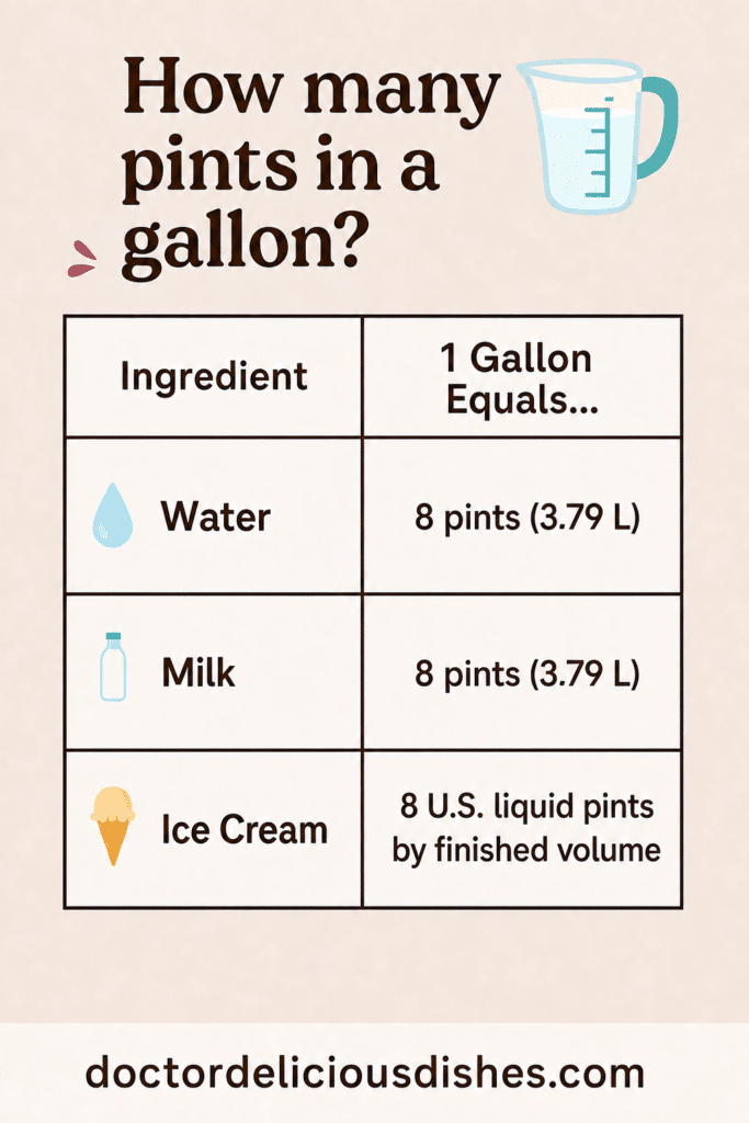 How many pints in a gallon graphic chart.