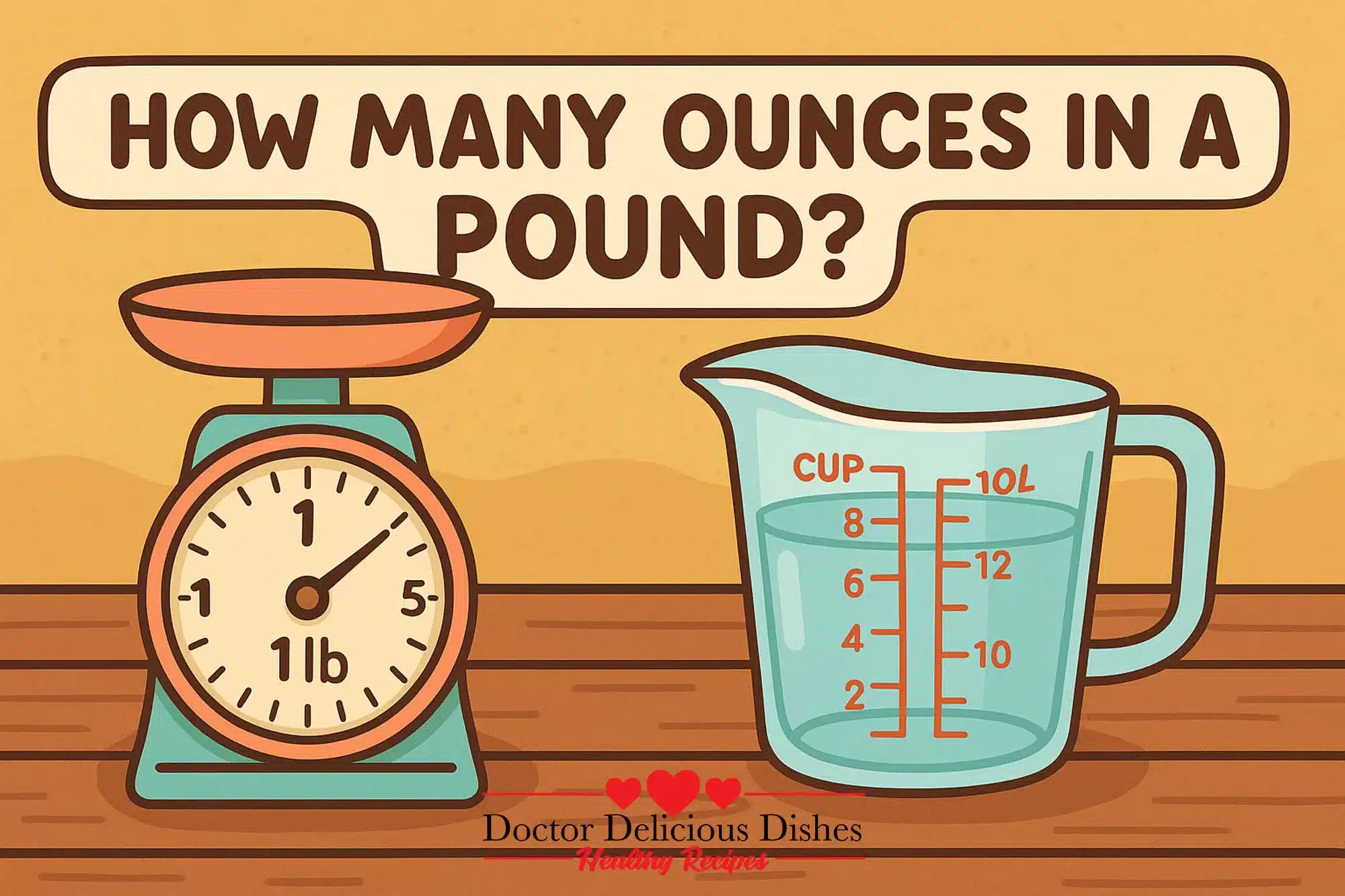 How many ounces in a pound featured image of a scale and a measuring cup.