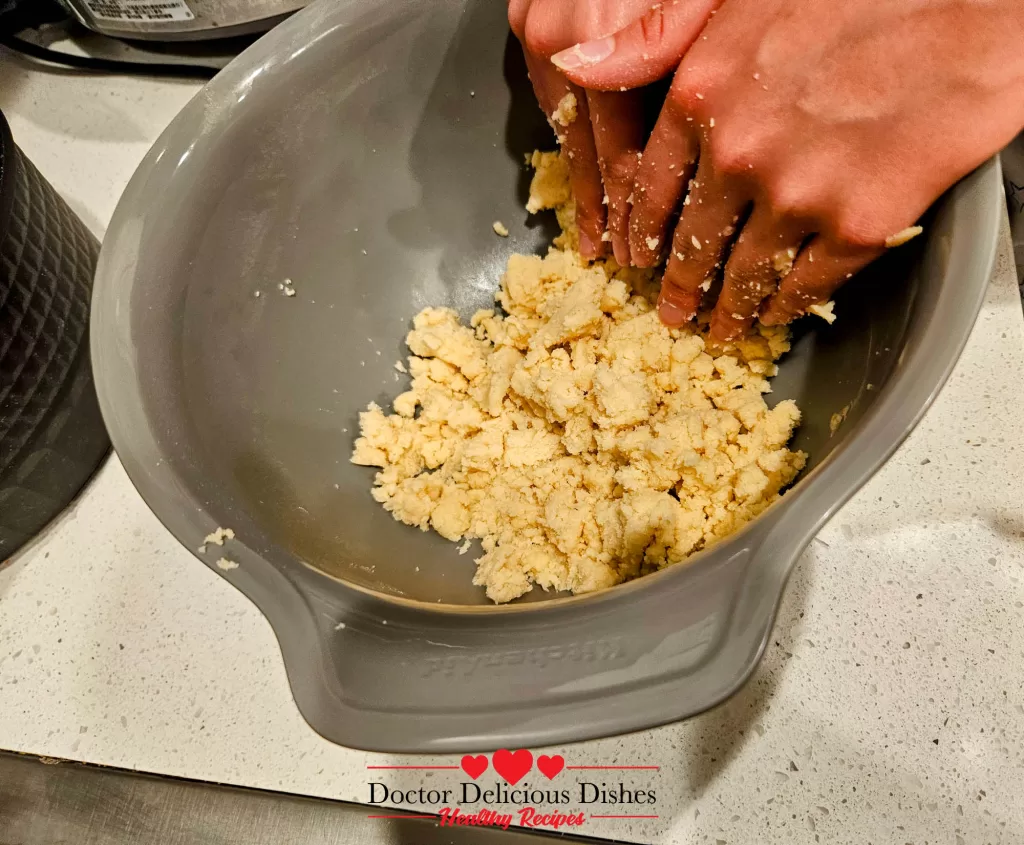 Homemade crumble topping ready for apple blueberry crumble recipe.
