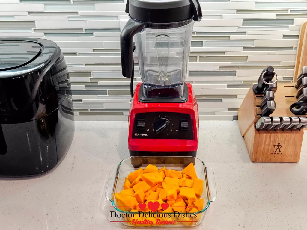 Soft kabocha squash pieces ready to blend into purée for Easy Halloween Kabocha Pumpkin Cake.Soft kabocha squash pieces ready to blend into purée for Easy Halloween Kabocha Pumpkin Cake.