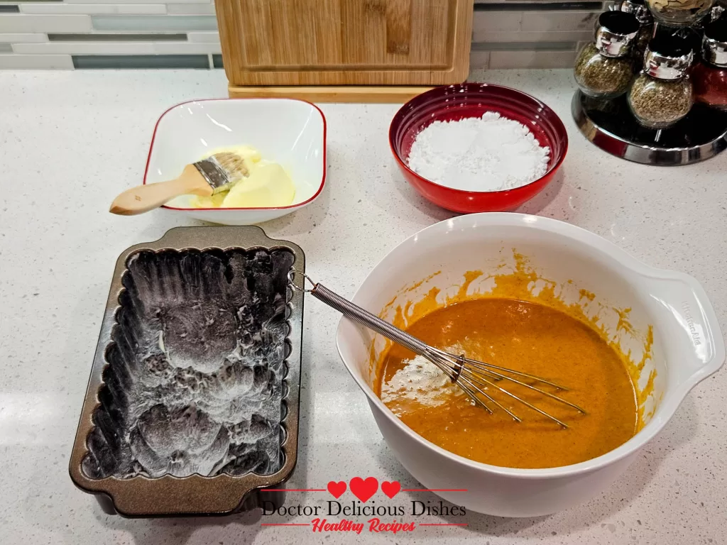 Nordic Ware loaf pan greased and floured for Easy Halloween Kabocha Pumpkin Cake.