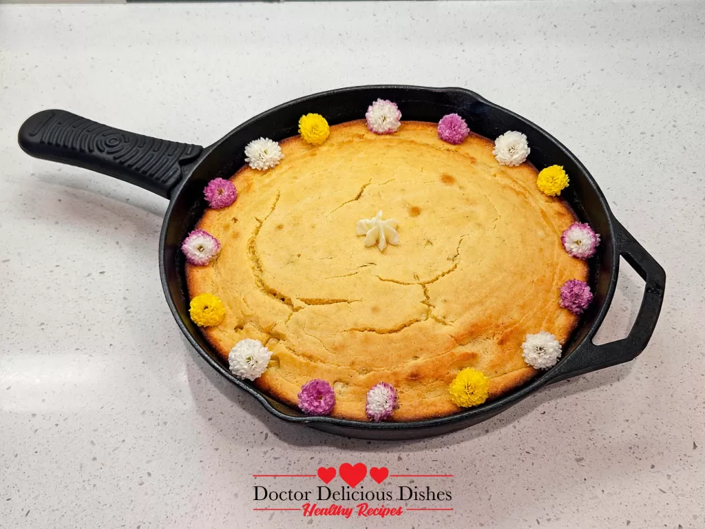 Southern cornbread recipe decorated with butter flowers for serving