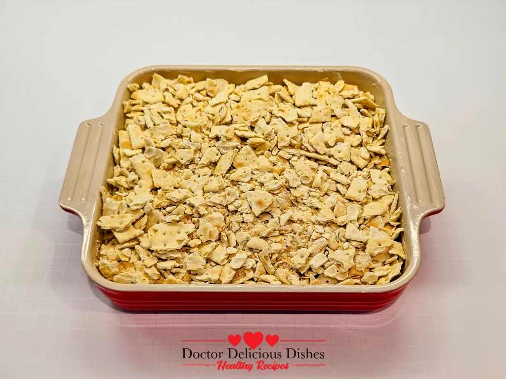 Closeup of Easy Corn Casserole Recipe showing golden cracker crust and creamy corn filling.