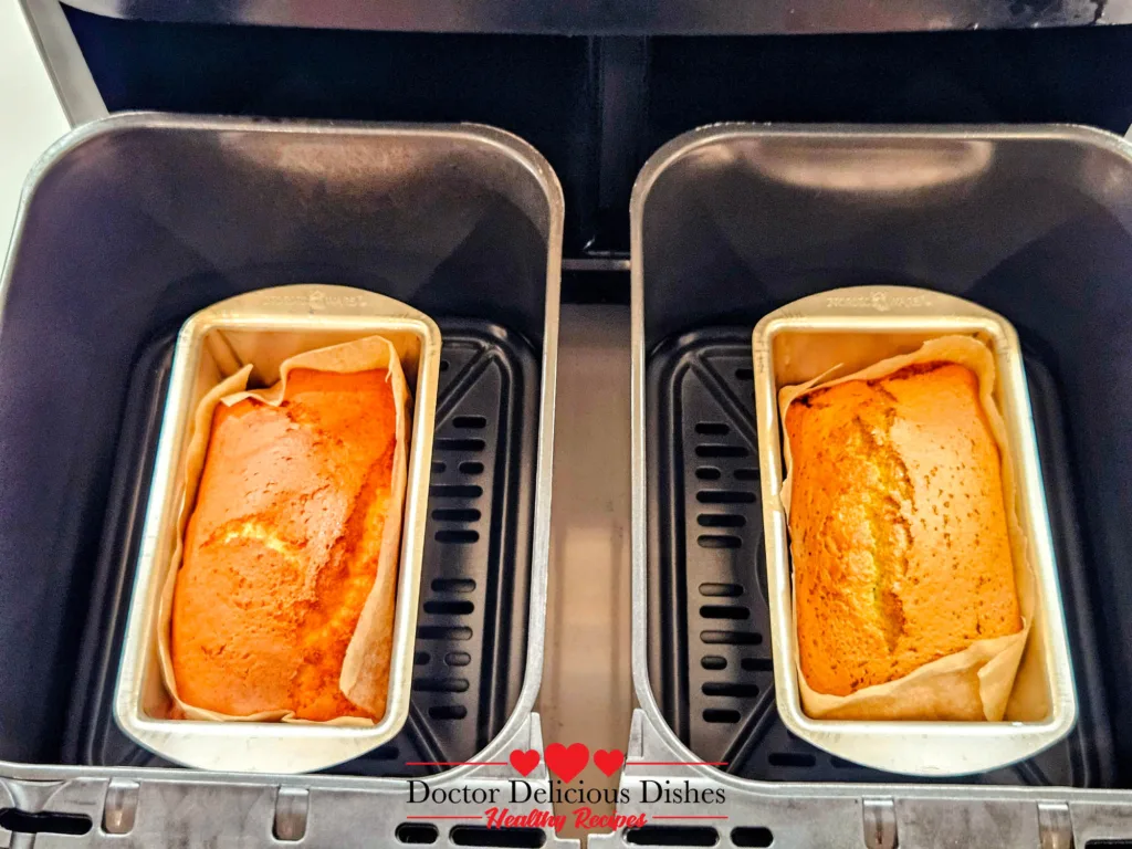 Honey and matcha castella baked in Nordic Ware mini loaf pans inside Ninja DZ550 baskets