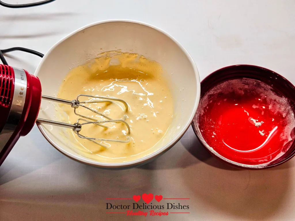 Honey castella batter after mixing in the dry ingredients to a smooth consistency