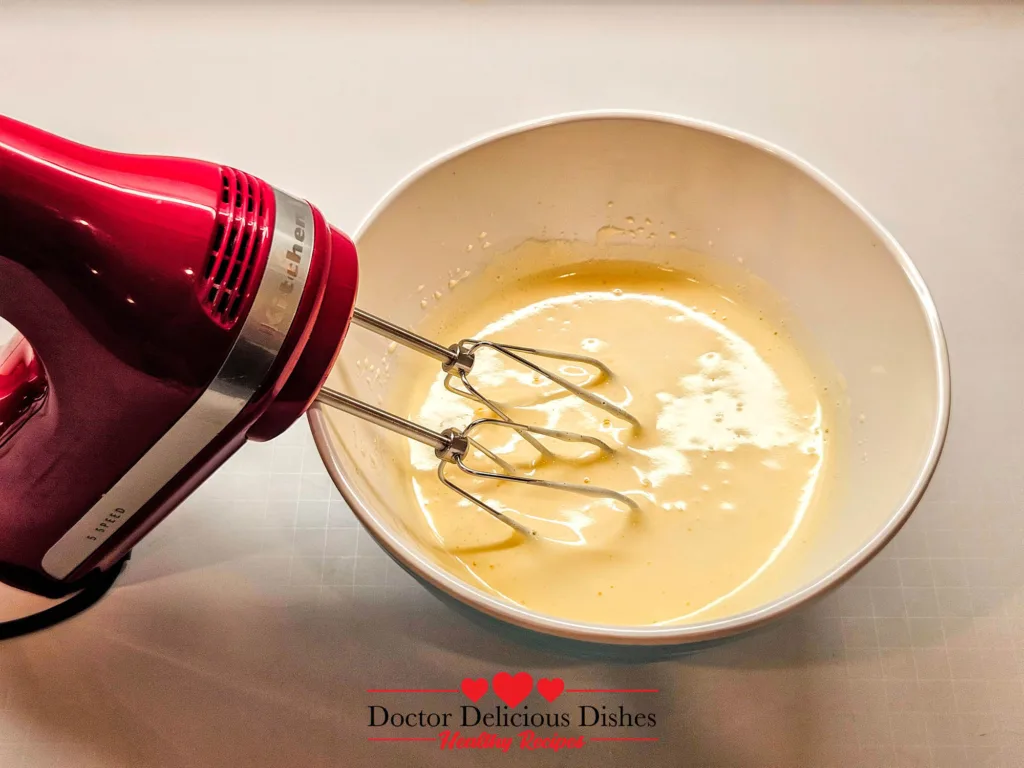 Egg mixture whipped to ribbon stage for Honey Castella Cake in the air fryer