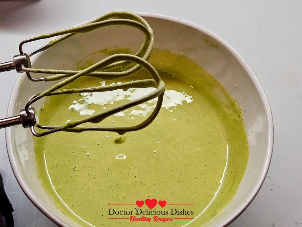 Smooth final Matcha Castella Cake batter ready for air fryer baking